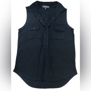 Almost Famous Women's Juniors' Slub-Knit Sleeveless Collared Top Black Medium